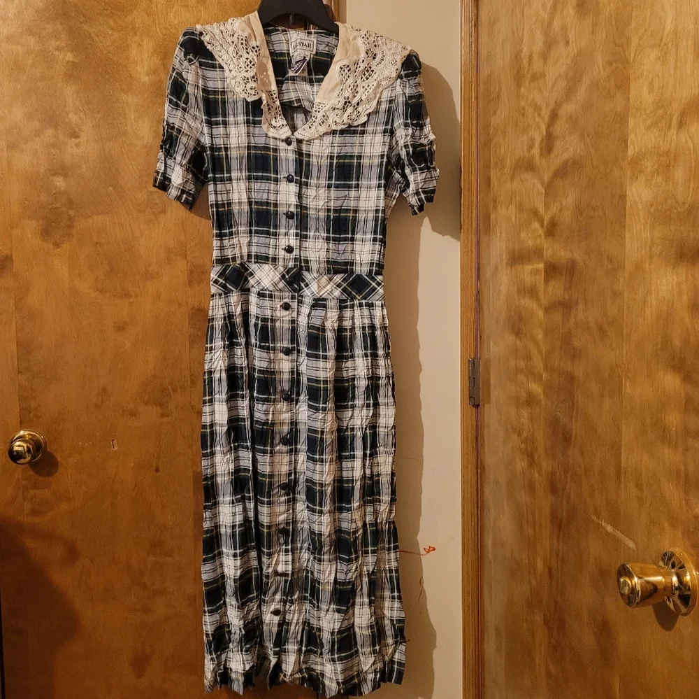 Vintage L.G. Star Womens  Plaid Dress Size 14 BlueWhite NEW - Picture 3 of 11